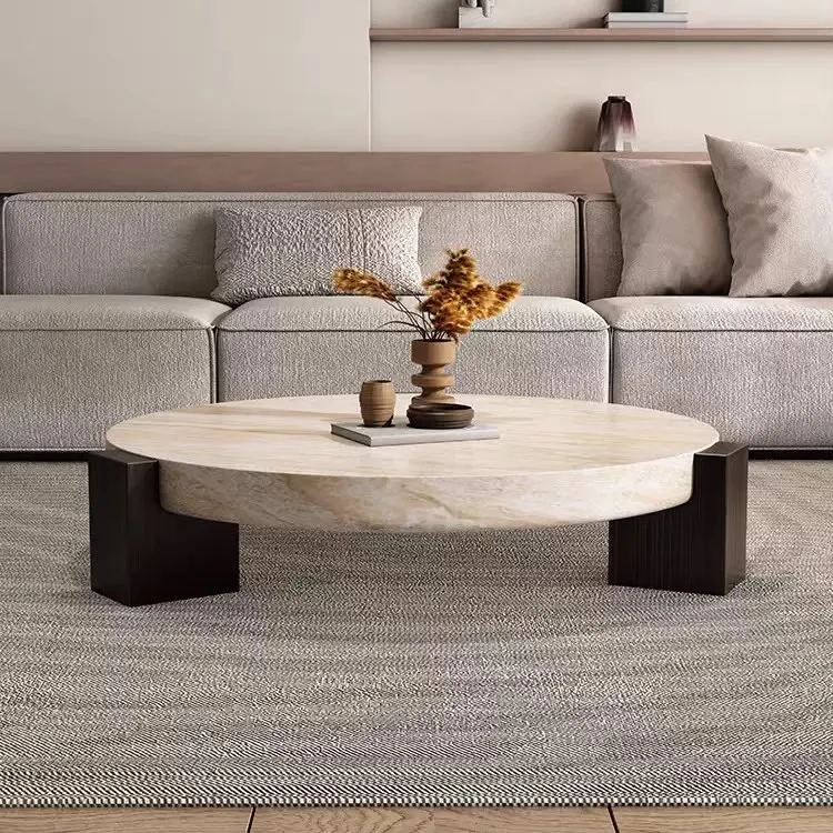 Solid wood coffee table in a styled living area